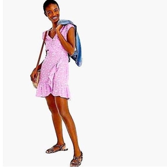 J Crew Ruffle-front mini dress in soft rayon bubblegum floral Size 4 - Picture 2 of 14